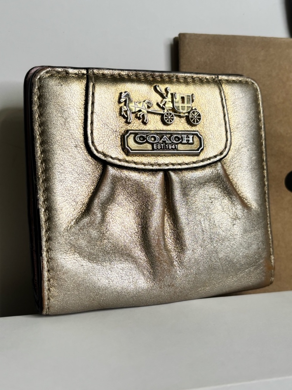 Vintage Coach Metallic Gold Compact Wallet